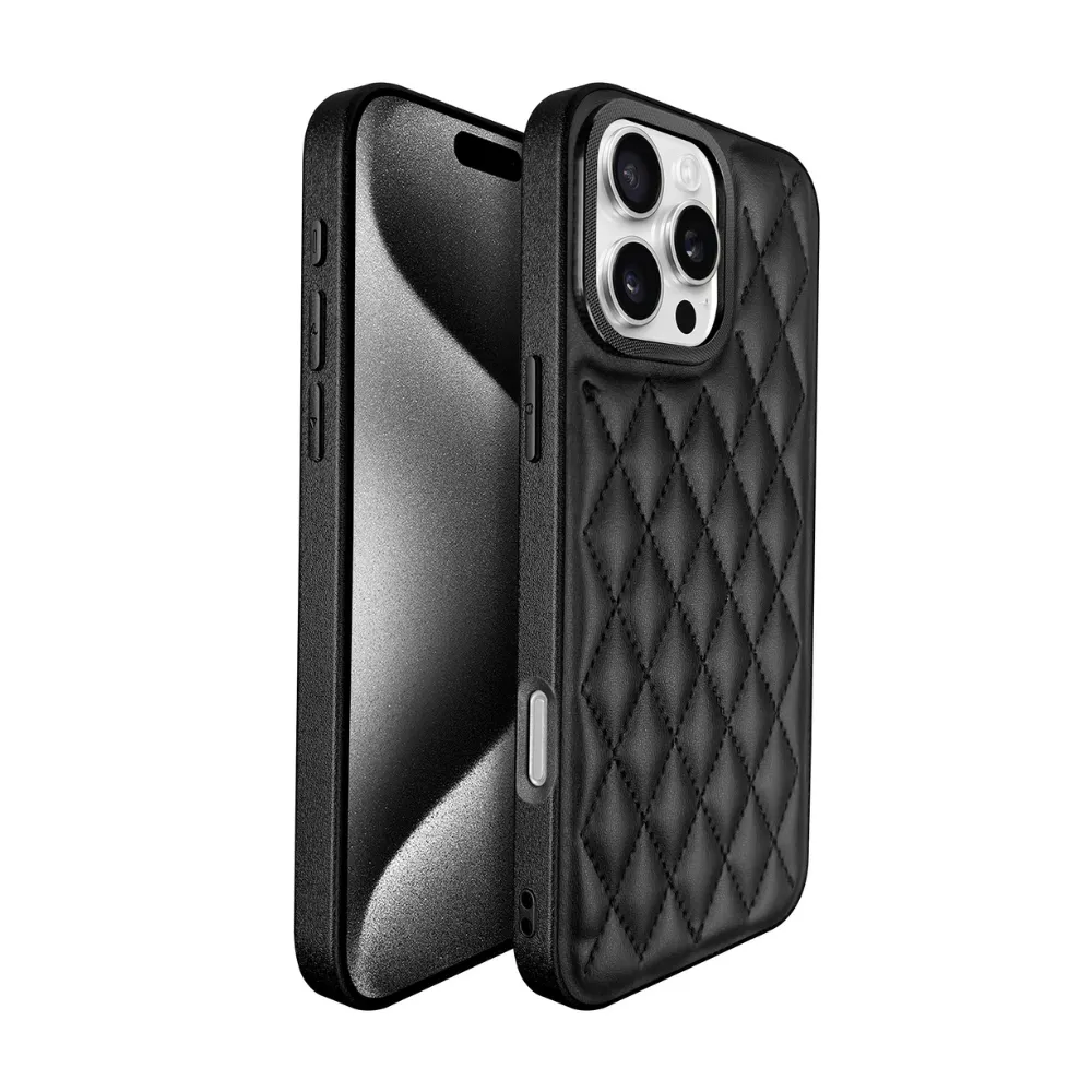 Quilted Leather iPhone Case Black
