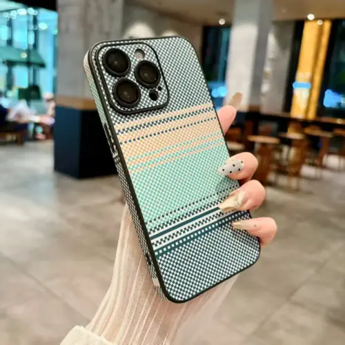 Alternative view of Woven Pattern iPhone Case Turquoise – iPhone 15 / 16 / 17 Series (Pro & Pro Max)