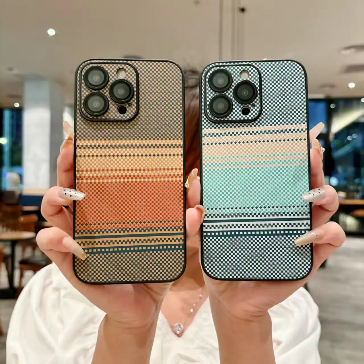 Woven Pattern iPhone Case Turquoise – iPhone 15 / 16 / 17 Series (Pro & Pro Max) - Image 3
